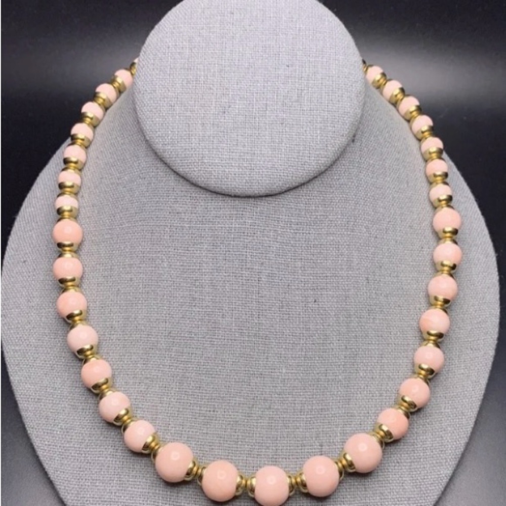 AVON Pink and Gold Beaded Necklace and Bracelet set